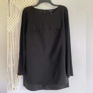 White House Black Market Long Slit Sides Tunic Top Front Pockets Blouse Size 6